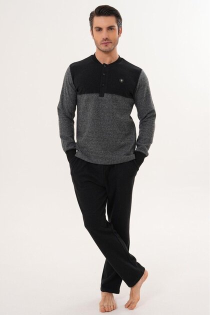 Mecit 2999 Grey-Black Thessaloniki Fabric Winter Men's Pajama Set