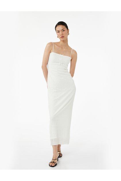 Thin Strap Bow Textured Bodycon Maxi Dress