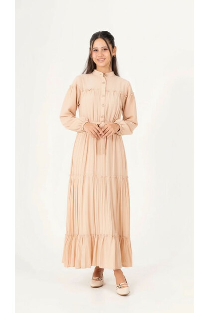 Girl's Loose Fit Long Full Length Dress Suitable for Hijab-Elb-1049-4979