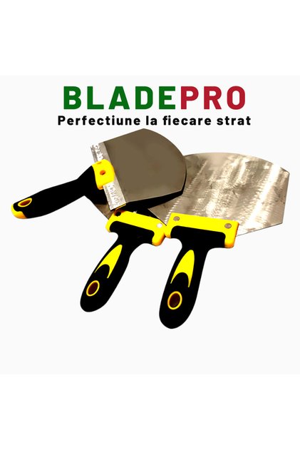 Set 3 Spacluri Profesionale din Otel Inoxidabil BladePRO® - Lama curbata, patrata, si tip evantai