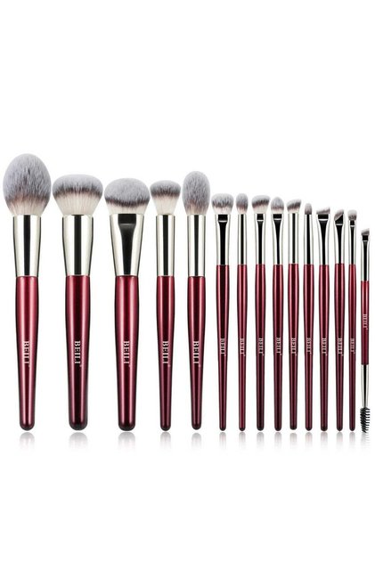 Set de pensule de machiaj vegane PR15 roșii, cu 15 piese