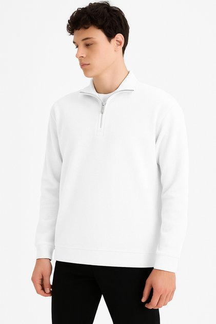 Regular Fit Dik Yaka Yarım Fermuarlı İçi Yumuşak Tüylü Basic Düz Sweatshirt X7405AZ25AU