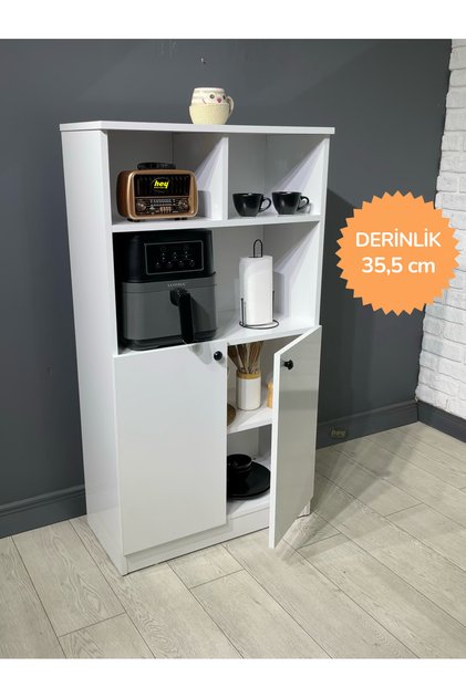 Parla Kahve Köşesi Çok Amaçlı Dolap Kiler Dolabı Mutfak Bangosu Erzak Dolabı Bölmeli Beyaz 72 cm