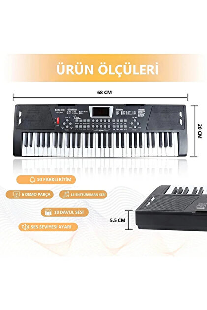 Renvox Küçük Müzisyenler İçin Işıklı 61 Tuşlu Elektronik Org