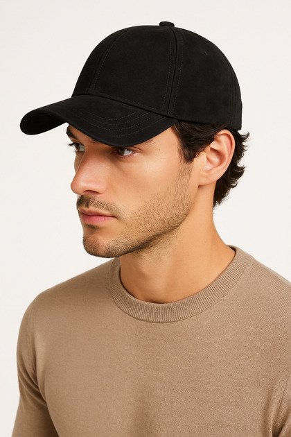 قبعة رياضية للرجال من الجلد الصناعي مع جزء خلفي قابل للتعديل، موديل قبعة سوداء