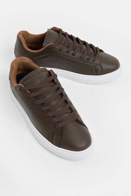 Men's Brown Poly Sole Lace-Up Casual Sports Shoes
