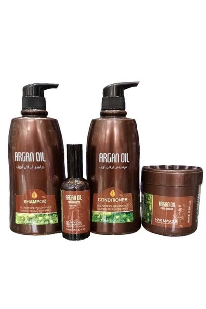 Moroccan set: Shampoo 750ml, Conditioner 750ml, Mask 500ml, and Serum 100ml