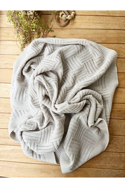 Knitwear Single Layer Baby Blanket Beige 90X100 Cm-Basket Knit Patterned