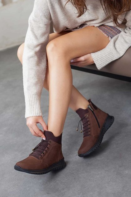 Women's Genuine Leather Stretch Ankle Zipper Boots