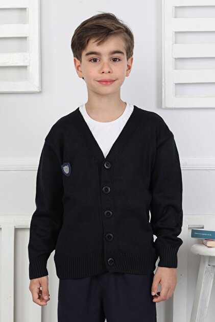 8-9-10-11-12 Years Old Dark Blue Buttoned Knitwear School Children's Cardigan