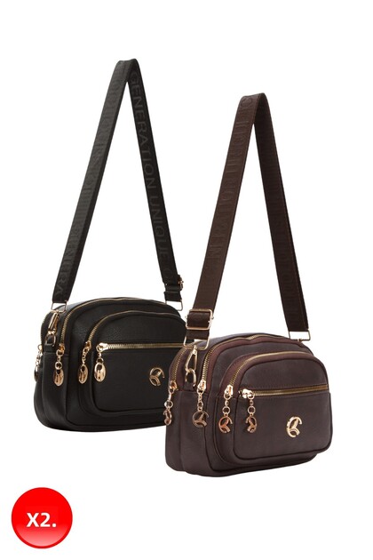 Women's Crisscross Straps Everyday Shoulder Bag Black and Burgundy 2 Bags