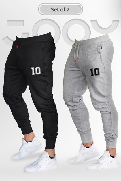 Size 10 Printed Combed Cotton Sweatpants Black And Gray Set of 2