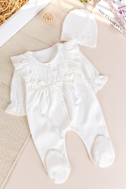 Lace-Embellished Cotton Baby Girl Jumpsuit