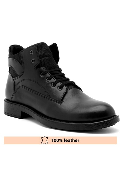 Men's Genuine Leather Black Lace-Up Winter Boots Comfortable Fit 36-47