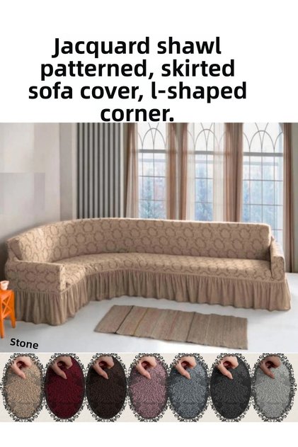 Jacquard Shawl Pattern L Corner Sofa Cover, Stretchy Seat Cover, Ottoman Pattern (350cm)