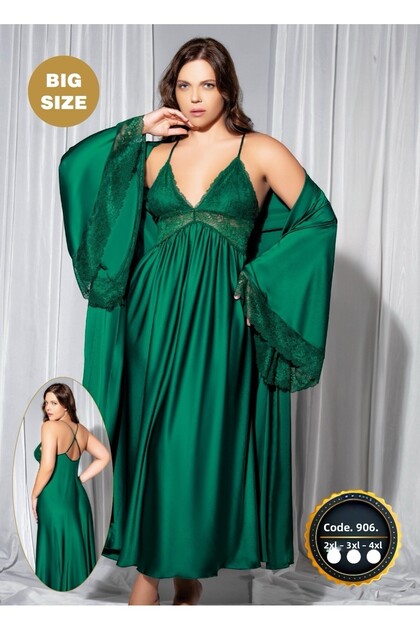 Sweet Night Plus Size Double Satin Nightwear Dressing Gown Set