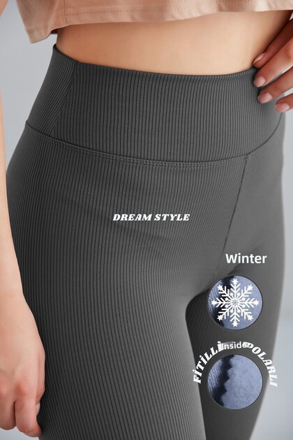 Women's Fleece, Elastic, Raised, Ribbed, Gathering Interlock Winter Knitted Tights