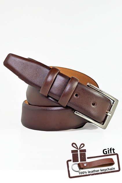 Men's Genuine Leather Belt Brown Classic Fabric Trouser Belt 3.5 cm Real Leather