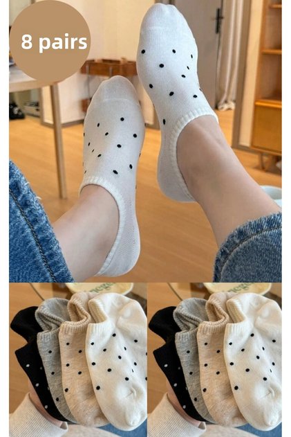 Women's 8 Pairs of Polka Dot Socks Colorful Invisible Ballerina Socks