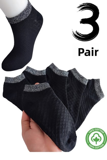 Women's Stylish Quality Combed Cotton Black Glitter Embossed Patterned Style (3 Pairs) Short Booties Socks