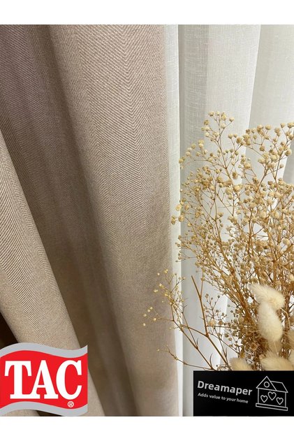 Dream Sand Beige Color - Linen 1/3 Sik Pleat Background Curtain