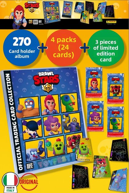 مجموعة Brawl Stars Panini الرسمية: ألبوم (مجلة) + 4 عبوات (24 بطاقة) + 3 بطاقات إصدار محدود
