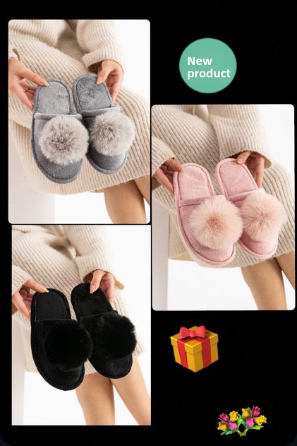 3-Pack Pompom Slippers Winter Home Slippers Dowry and Bundle Set Gift