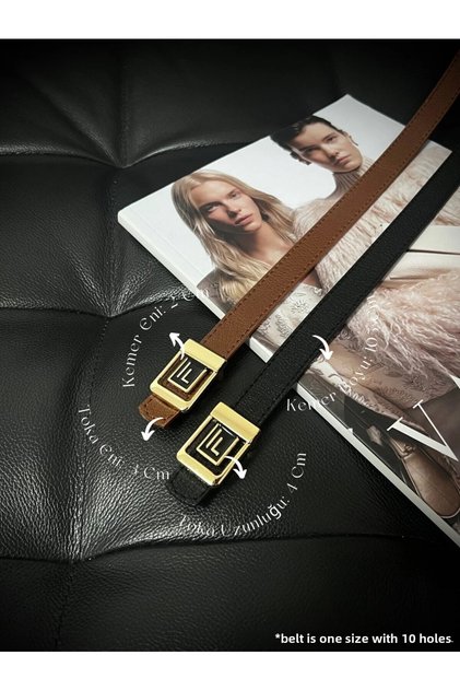 2-Piece Opportunity Product: Thin Women's Belt with Gold Buckle and F Logo, Trouser Belt, Jacket Belt, Belt