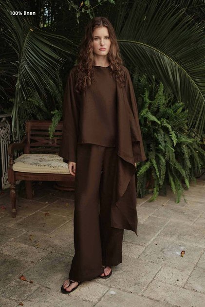 100% Linen Plain Brown Trousers