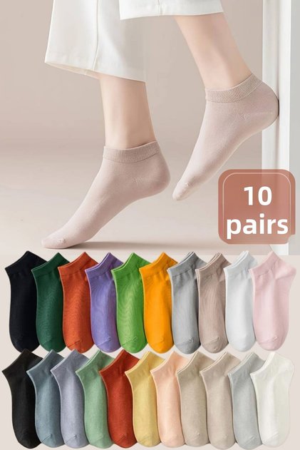 10 Pairs Colorful Lycra Women's Booties Cotton Combed Socks