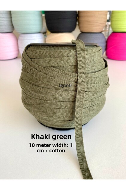 10 Meters Width 1 cm Khaki Green Color Cotton Narrow Webbing-Herringbone Bias Tape-Strip-Extrafoam-Sewing Concealer