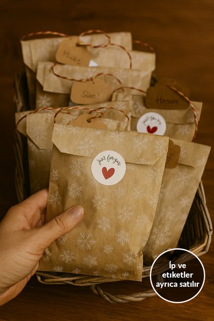 25 Adet Kar Desenli Kese Kağıdı Hediye Paketi Yılbaşı Noel Temalı Hediye Ambalaj Kağıdı 11x20