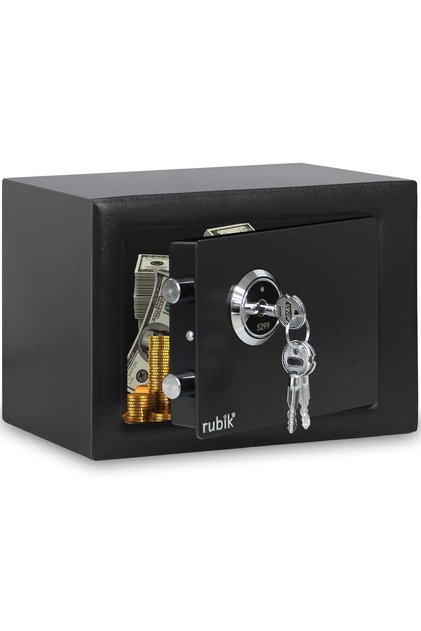 Mini Safe Box with Key Lock For Jewelry Passport Watch Cash Storage RB17K (2.1kg, 17x23x17cm) Black