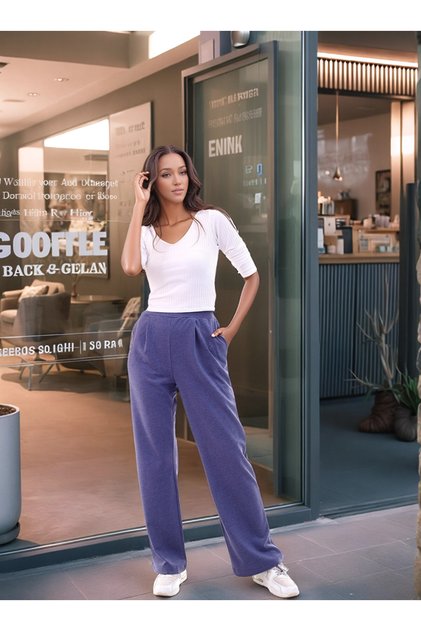 9292933 Loose Wide-Leg Pants with Two Pockets Indigo
