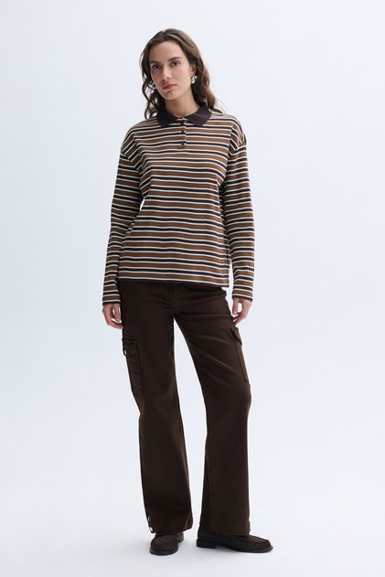 Women's Brown Button Detailed Cargo Pants