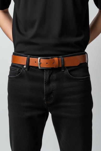 100% Genuine Leather 4 cm Men's Tan Belt Suitable for Jeans and Canvas
