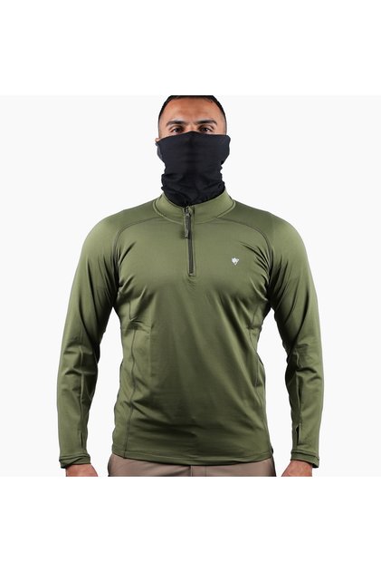 Çeyrek Fermuar Uzun Kollu Sweatshirt Haki, Termal Sweatshirt, Esnek İç Katman Giysisi