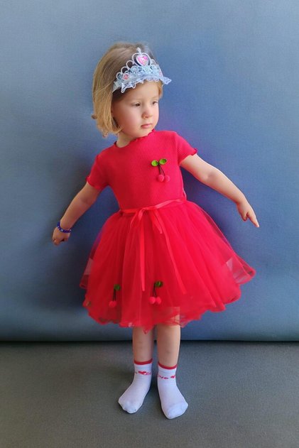 Girl's Cherry Short Sleeve Tutu Lined Dress Special Day Birthday Princess