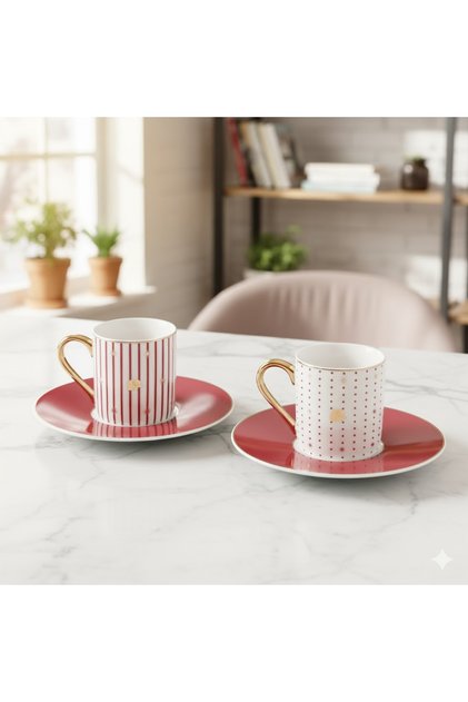 Navy Red 2-Piece Coffee Cup Set