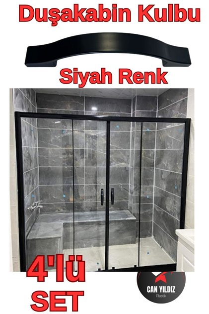 Lüks Siyah Oval Ay Kulp Duşa Kabin Kulbu Siyah Duş Kulp 4 Adet Dörtlü Set Lüx