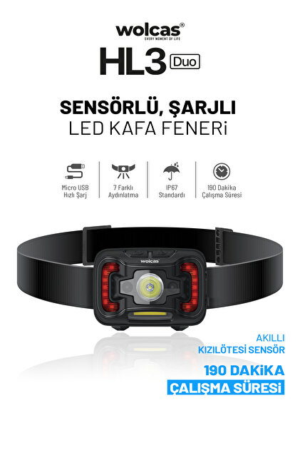 Wolcas Hl3 Duo Sensörlü Kafa Feneri Kafa Lambası - Fiyatı, Yorumları