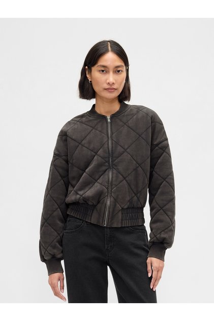 Kadın Siyah VintageSoft Kapitone Bomber Ceket