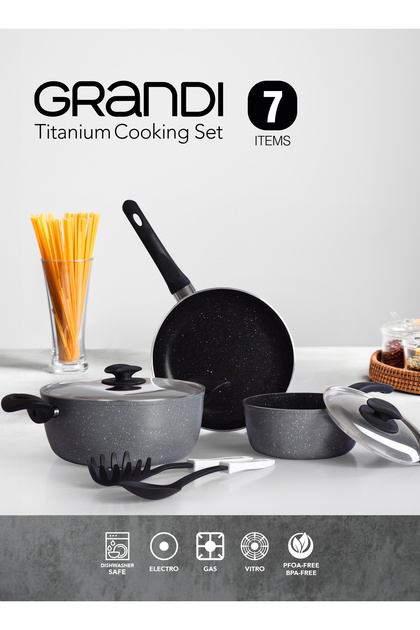 7-piece non-stick cookware set with lids, stainless steel, granite gray, 24+24+18 cm