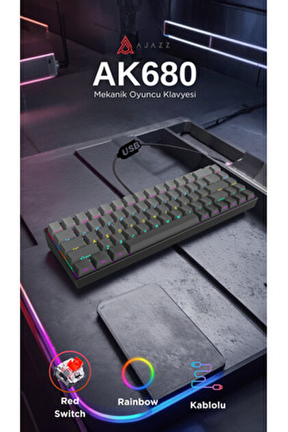 Ajazz Ak680 Hot-swap Kablolu Mekanik Oyuncu Gaming Klavye - Siyah