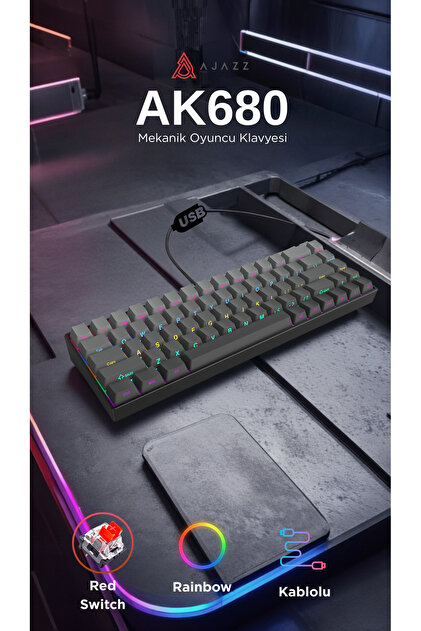 Ajazz Ak680 Hot-swap Kablolu Mekanik Oyuncu Gaming Klavye - Siyah
