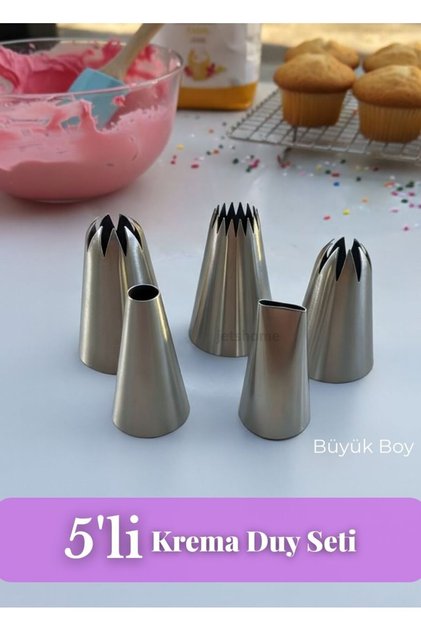Set of 5 Large Size Decorative Cream Tips for Cupcake, Cake and Cookie Decoration Stainless Steel Set-3