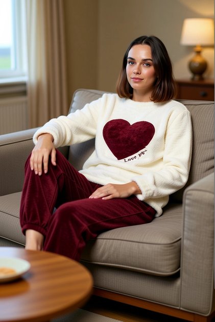 Women's Winter Wellsoft Pajamas Set Heart Casual Home Wear Set Comfortable Cut
