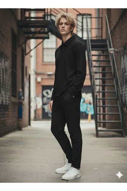 Unisex Shirt with Cotton Pocket Inside the Collar, Regular Elastic Waist, 2-Piece Set
