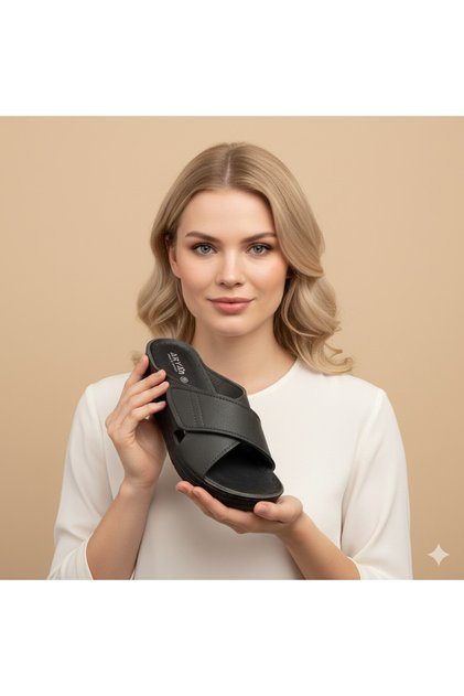 Women's Anatomical Cross Velcro Wedge Heel Daily Slippers