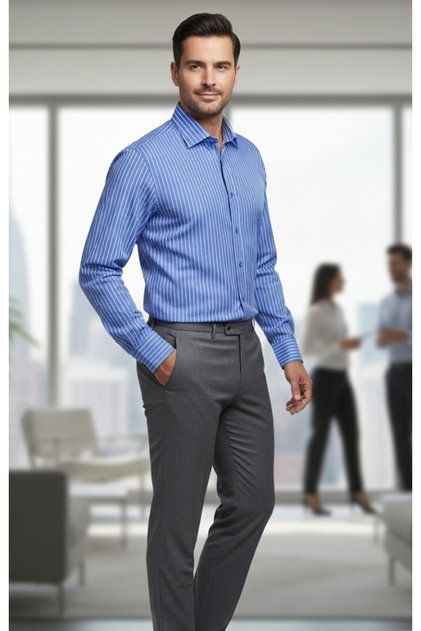 Long Sleeve Pocketless Striped Slim Fit Men's Shirt